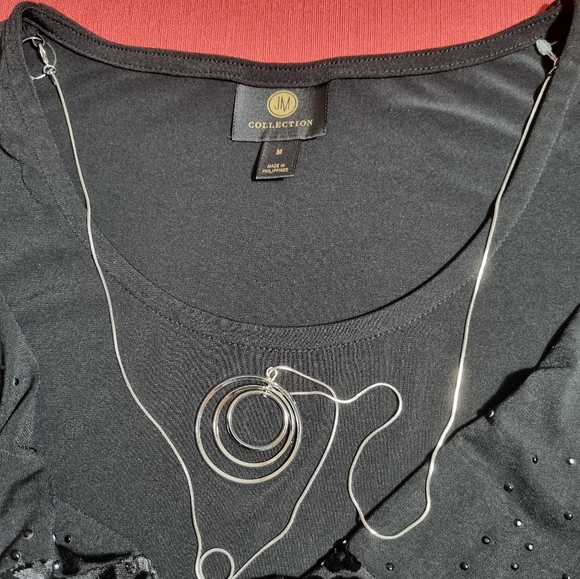 JM Collection women's blouse black, long sleeves, New With Tag Size M - Picture 6 of 10